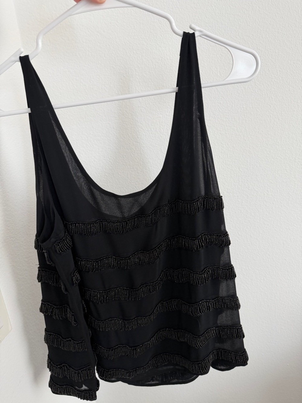 Treasure & Bond Black Beaded Fringe Tank Top